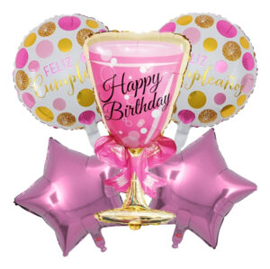 Set De Globos Decoración 5 Uds Motivo Copa Feliz Cumpleaños