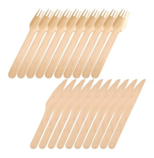 Pack 20 Uds Cubierto Madera Biodegradable / Cuchillo Tenedor