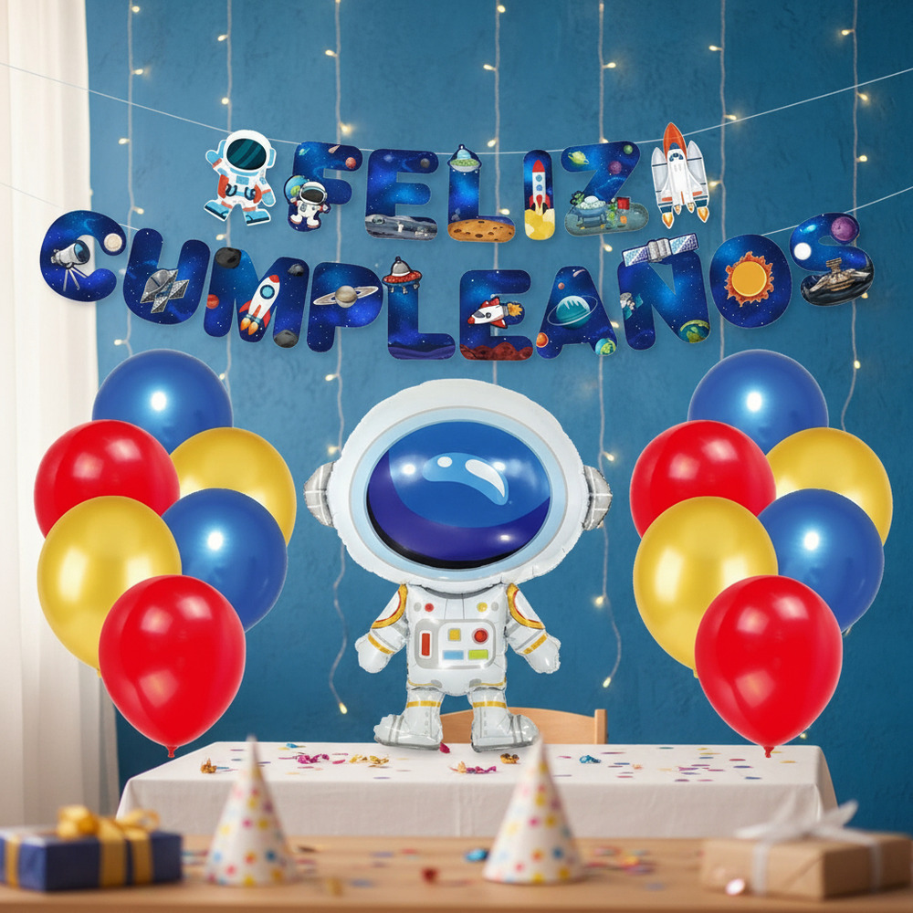 Set Globos Decoración 13 Uds Motivo Astronauta + Guirnalda - Imagen 2