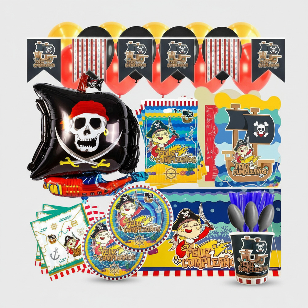 Set Decoración Para Fiesta Globos + Piñata + Motivo Pirata - Imagen 4
