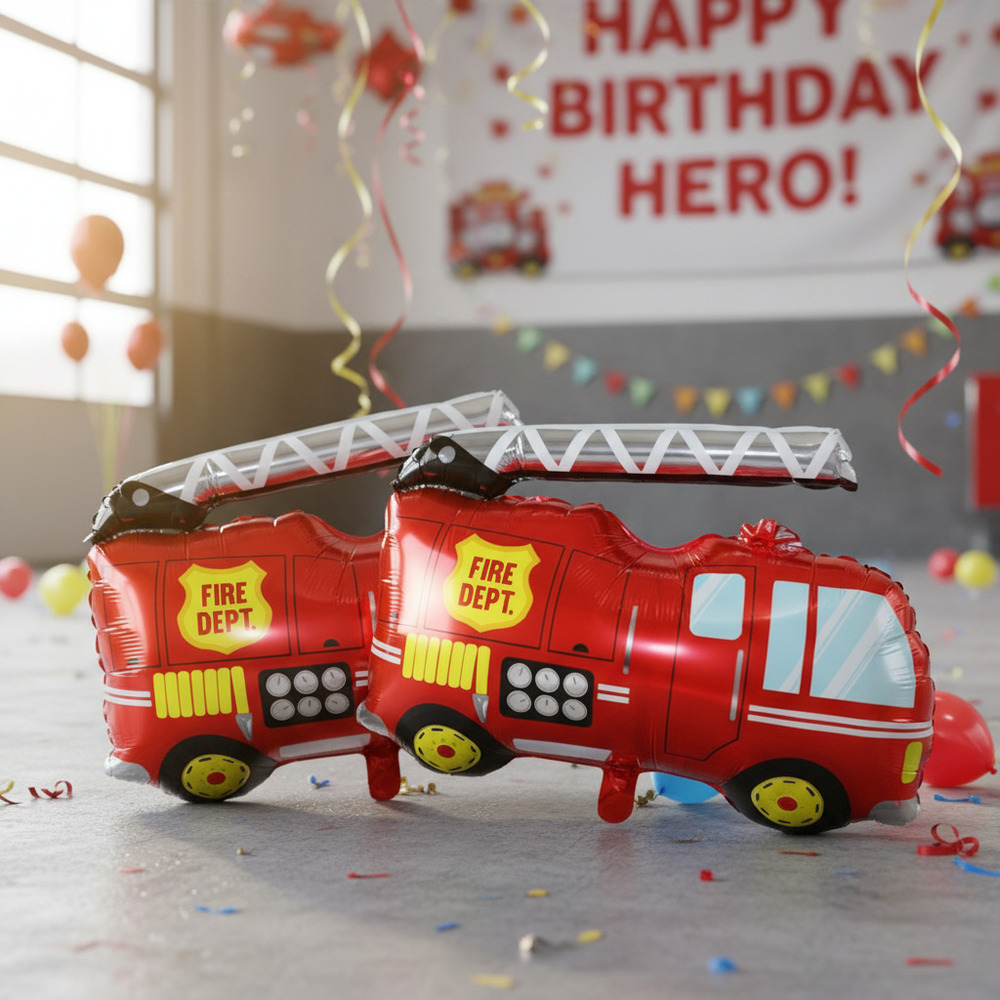 Pack 2 Mini Globo Metálico Con Forma De Camión De Bomberos - Imagen 2