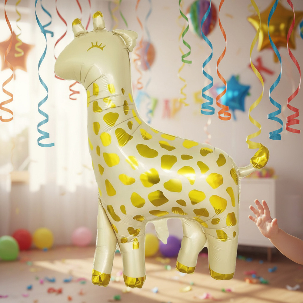Globo Metálico Decoración Animal Jirafa Beige Manchas Dorada - Imagen 3