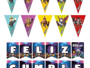 Guirnalda Frase Feliz Cumple + Triángulos / Motivo Roblox