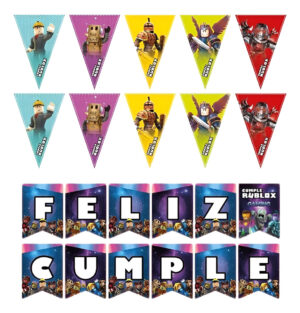 Guirnalda Frase Feliz Cumple + Triángulos / Motivo Roblox