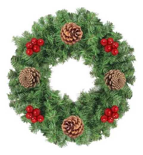 Corona Navidad / Decoración Navideña + Bayas / Piñas / 40 Cm
