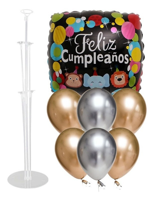 Set Globos Decoración 7 Uds Feliz Cumpleaños + 1 Base