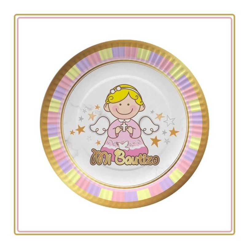Pack 6 Uds Plato Pequeño Cartón / Diseño Mi Bautizo - Imagen 2