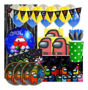 Set De Cumpleaños + Globos Motivo Among Us 6 Personas