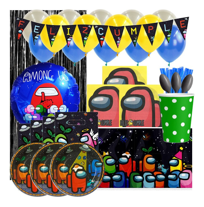 Set De Cumpleaños + Globos Motivo Among Us 6 Personas