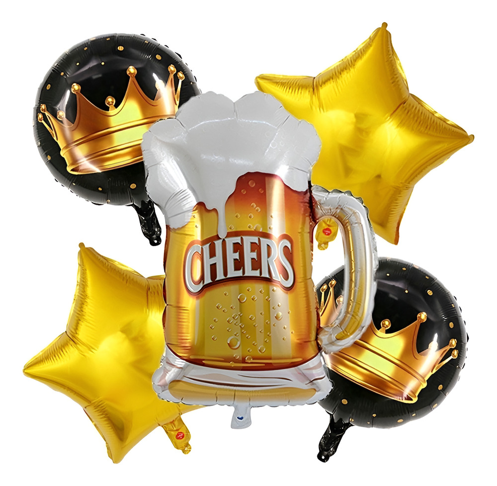Set De Globos 5 Uds Taza Cerveza + Estrellas + Círculos