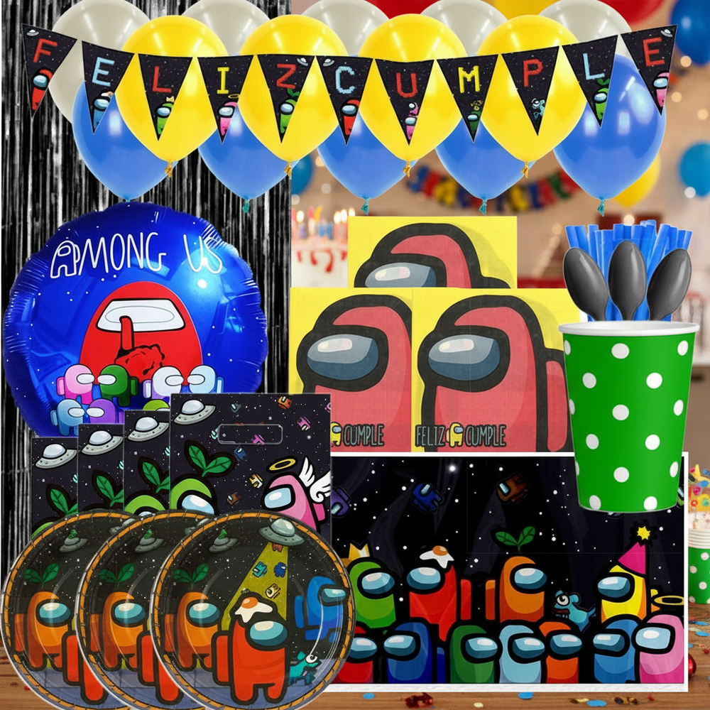 Set De Cumpleaños + Globos Motivo Among Us 6 Personas - Imagen 3