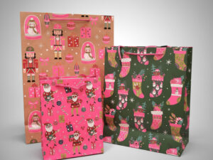 Bolsas Navideñas (pack 3) Para Regalos Pink Fluor Premium