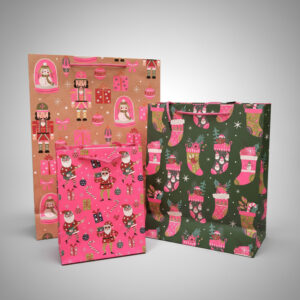 Bolsas Navideñas (pack 3) Para Regalos Pink Fluor Premium