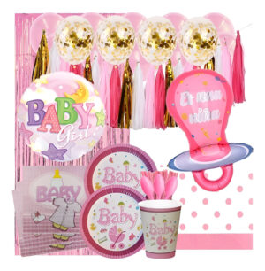 Set Decoración Fiesta + Globos / Motivo Baby Shower / Rosa