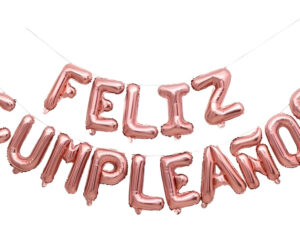 Globos Papel Metalizado Frase Feliz Cumpleaños Rosa Gold Cumpleaños