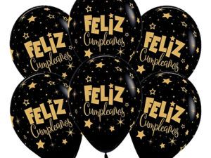 Pack 6 Uds Globos De Látex  Frase Feliz Cumpleaños Estrellas