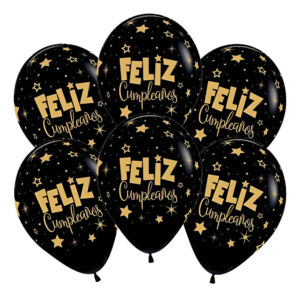 Pack 6 Uds Globos De Látex  Frase Feliz Cumpleaños Estrellas