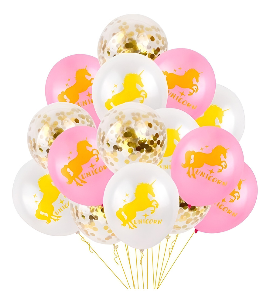 Set Globos Decoración 15 Uds Globos Látex Confeti Unicornio
