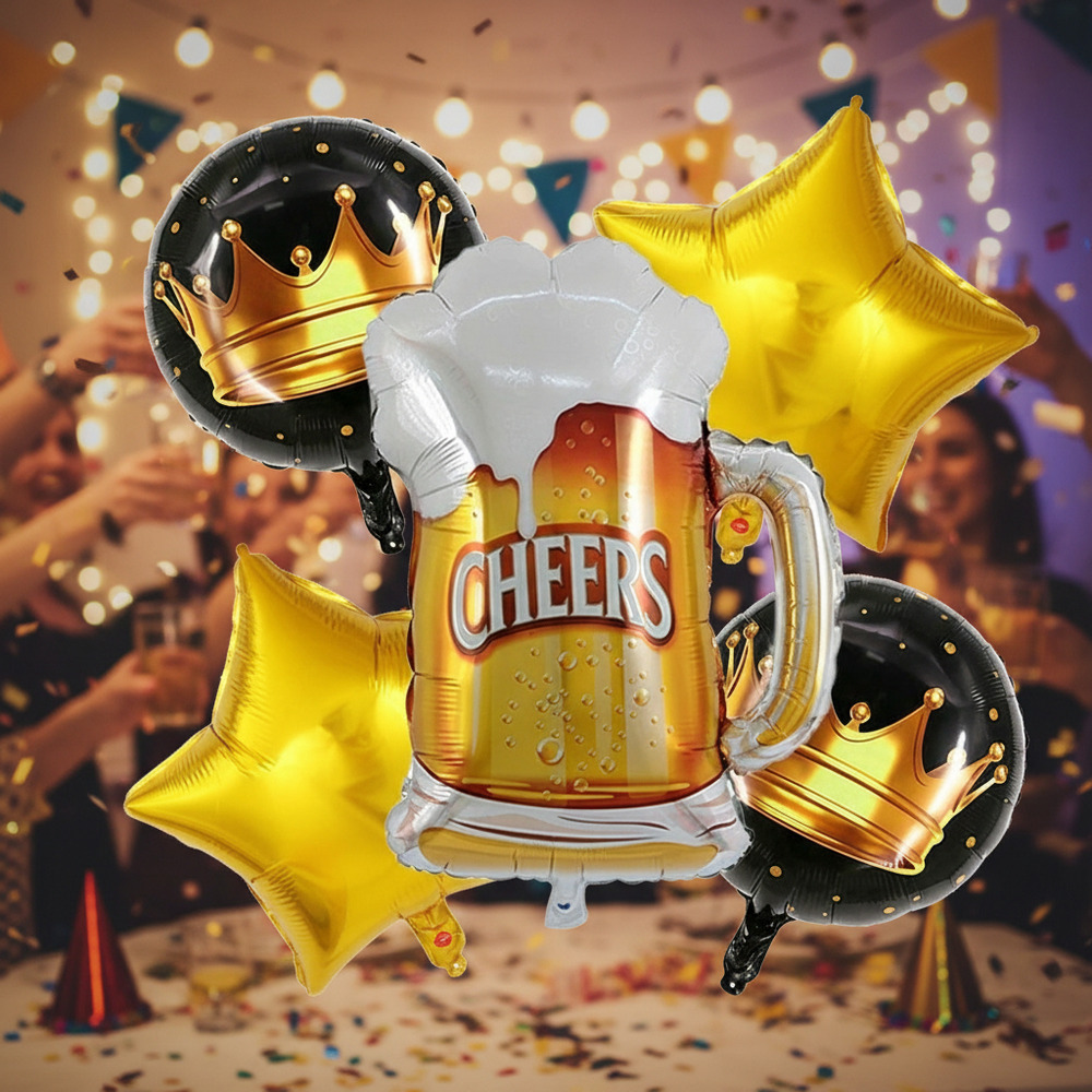 Set De Globos 5 Uds Taza Cerveza + Estrellas + Círculos - Imagen 3
