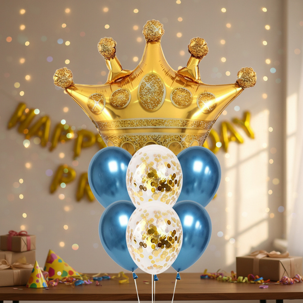 Set De Globos Decoración 7 Uds Corona + Globos Látex Cromado - Imagen 9