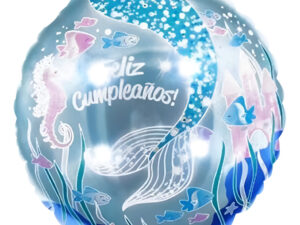 Globo Metálico Circular Sirena - Feliz Cumpleaños