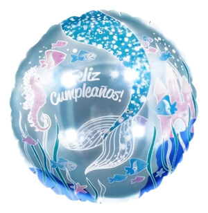 Globo Metálico Circular Sirena - Feliz Cumpleaños