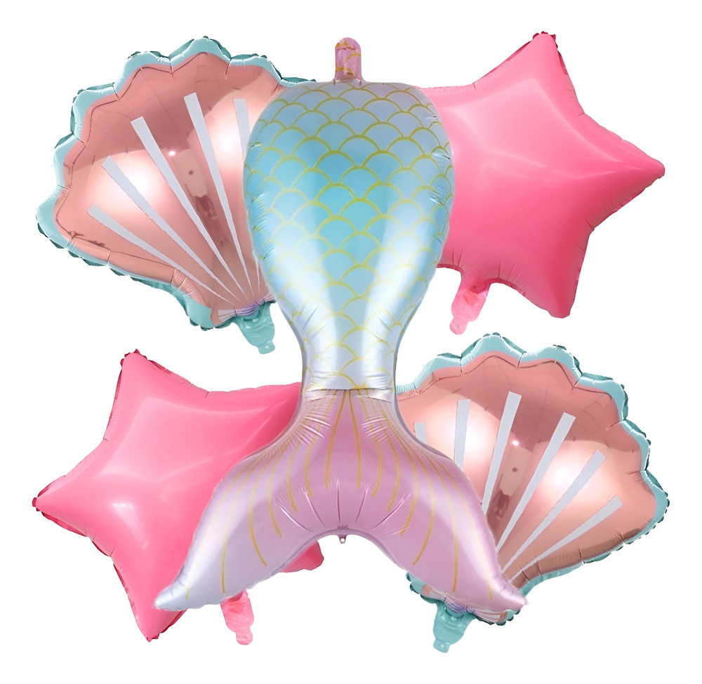 Set De Globos Decoración 5 Uds Motivo Océano Cola Sirena - Imagen 2