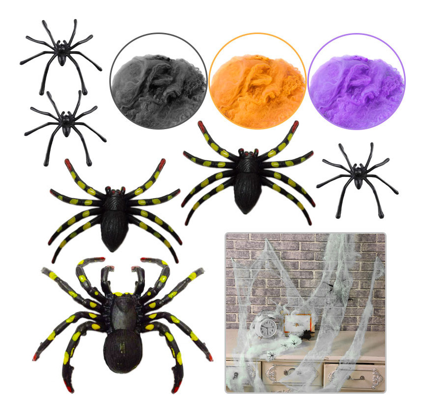 Telaraña + 6 Arañas / Decoración Fiesta Halloween 20g