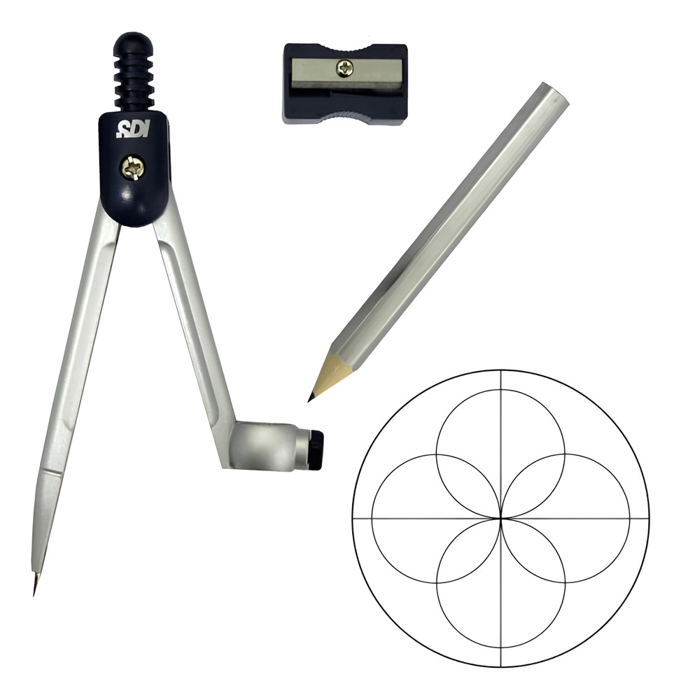 Set 3 Piezas / Compas Escolar Con Lapiz / Sacapunta / 0603-b