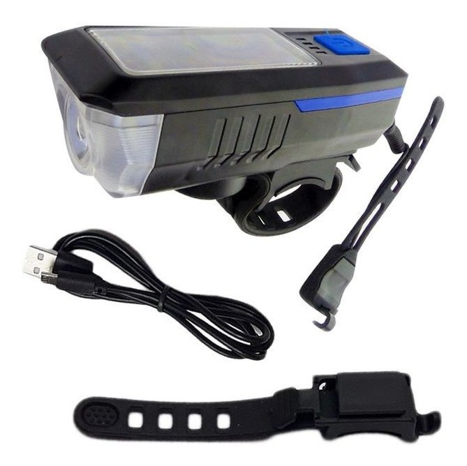 Luz Delantera Para Bicicleta Mas Bocina Carga Solar Y Usb - Imagen 2
