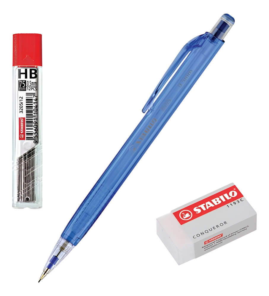 Pack Escolar Stabilo / Portamina + Borrador + Minas Hb0.5mm - Imagen 2