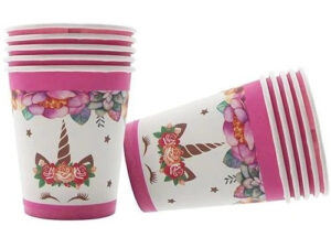 Pack 6 Uds Vaso De Cartón Con Diseño Unicornio