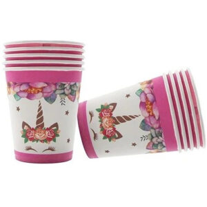 Pack 6 Uds Vaso De Cartón Con Diseño Unicornio