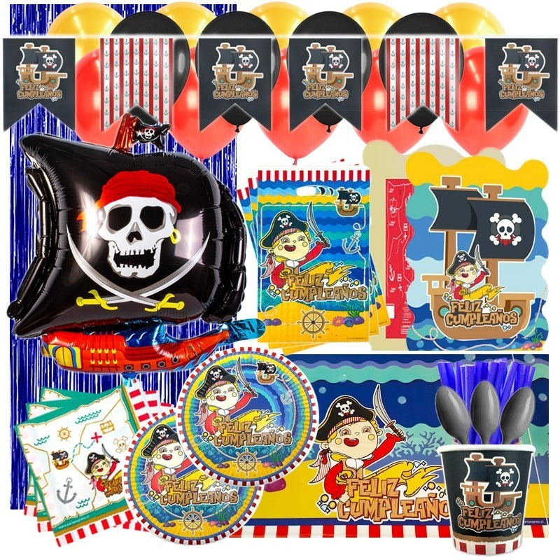 Set Decoración Para Fiesta Globos + Piñata + Motivo Pirata