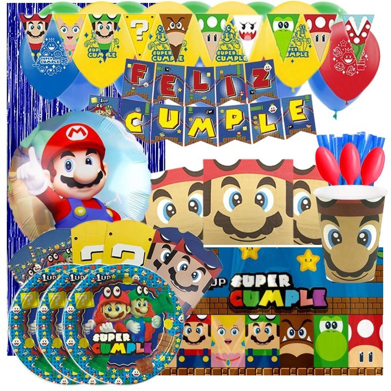 Set De Cumpleaños + Globos Motivo Super Mario 6 Personas