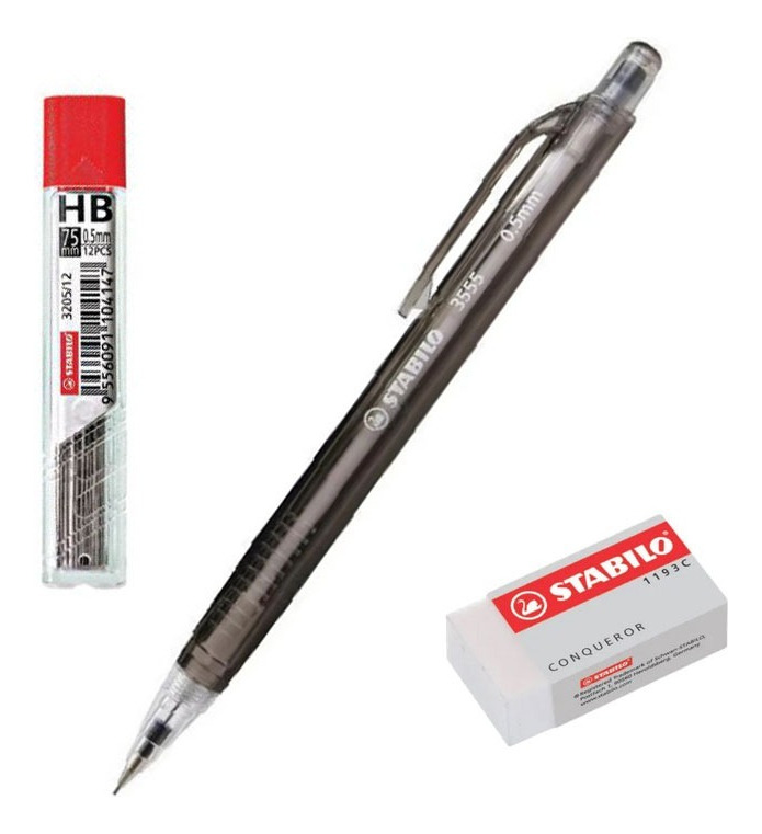 Pack Escolar Stabilo / Portamina + Borrador + Minas Hb0.5mm Color Ambar Oscuro