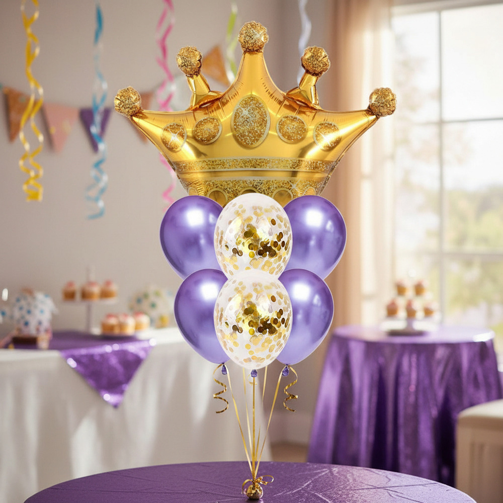 Set De Globos Decoración 7 Uds Corona + Globos Látex Cromado - Imagen 2