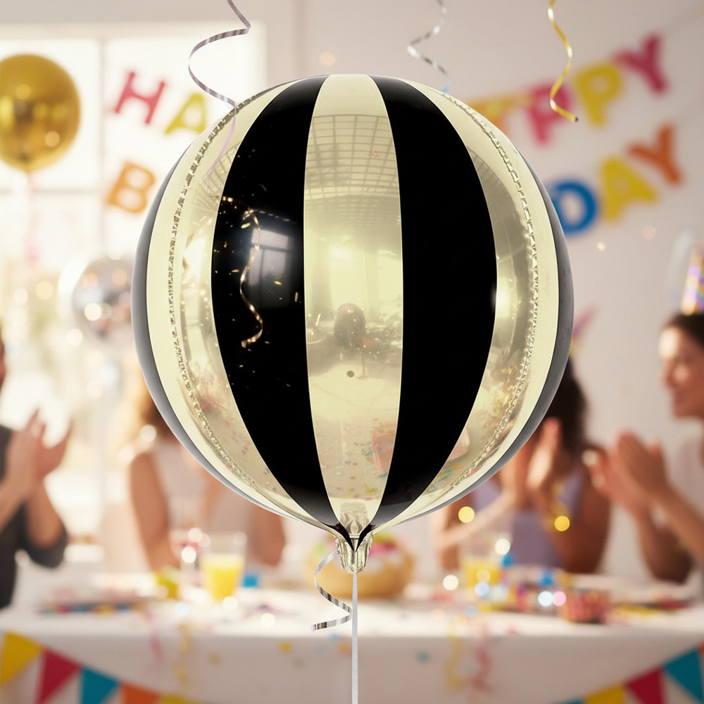 Globo Metálico Esfera Color Plateado / Negro / Efecto 4 D - Imagen 2