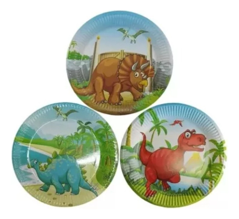 Pack 10 Uds Plato Grande Cartón / Diseño Dinosaurio