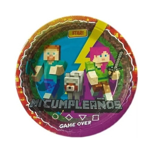 Pack 6 Uds Plato Pequeño Cartón / Diseño Minecraft