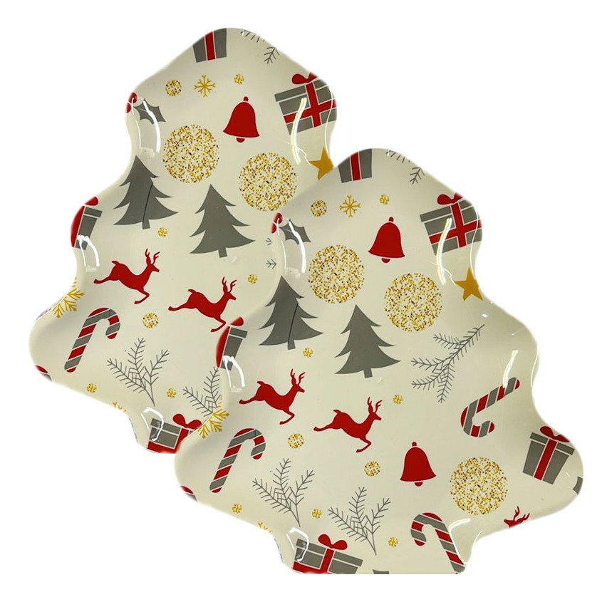 Pack / Plato Árbol / Decoración Navidad / Melamina 28 Cm
