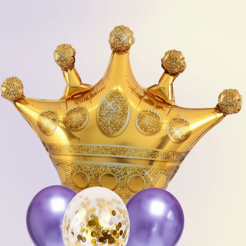 Set De Globos Decoración 7 Uds Corona + Globos Látex Cromado - Imagen 7