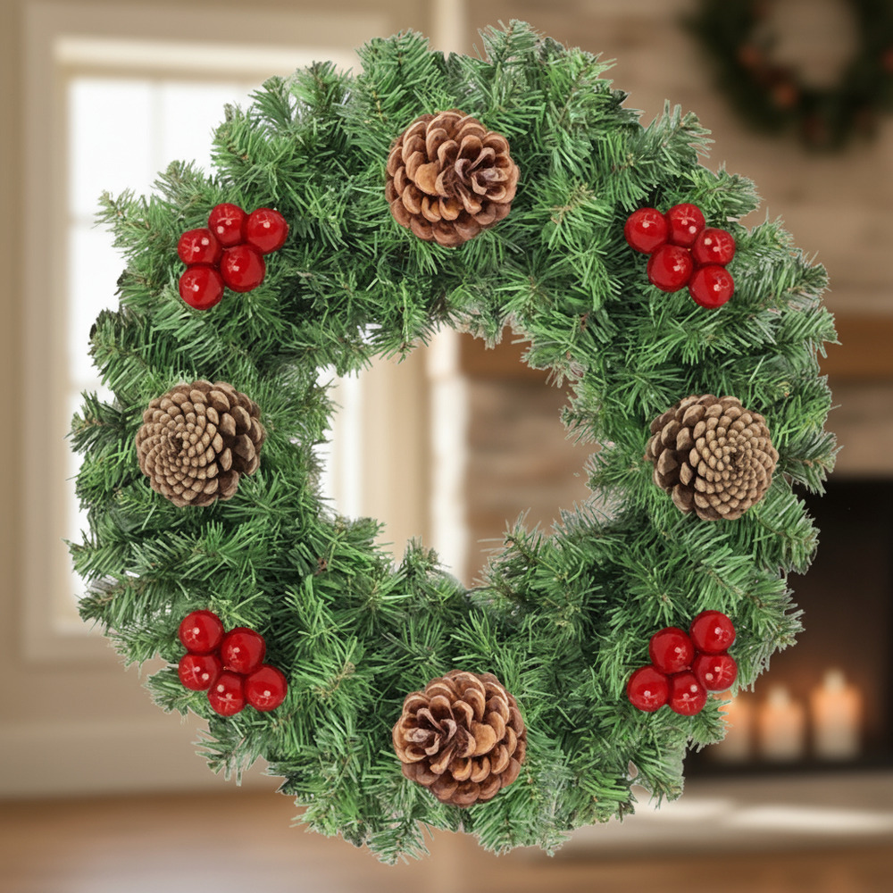 Corona Navidad / Decoración Navideña + Bayas / Piñas / 40 Cm - Imagen 4