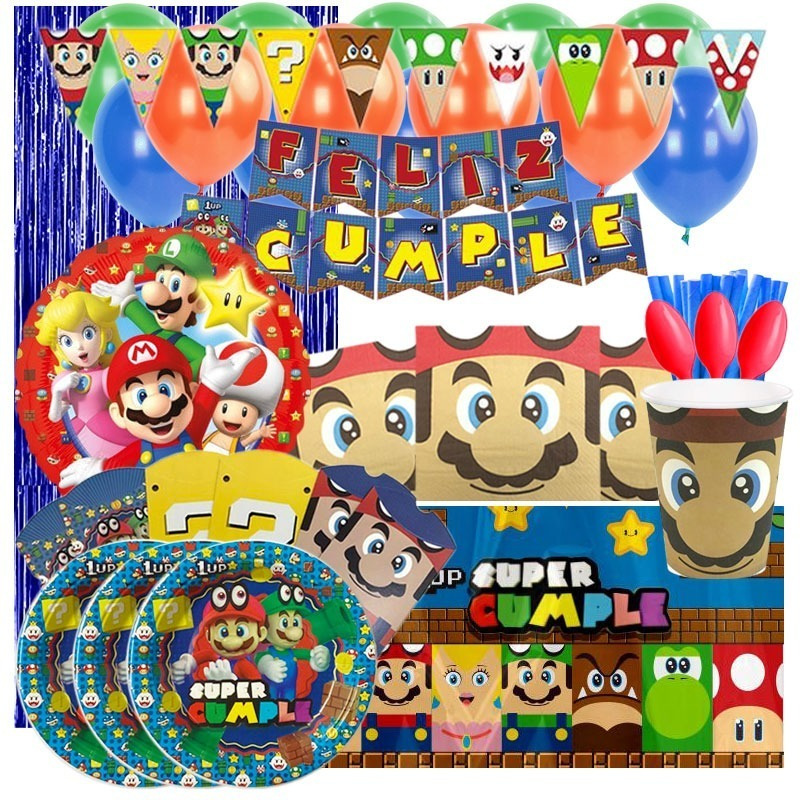 Set De Cumpleaños + Globos Motivo Super Mario 6 Personas - Imagen 2