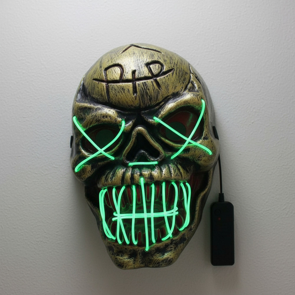 Mascaras Para Tu Disfraz Halloween Con Luz Calavera Dorada - Imagen 4