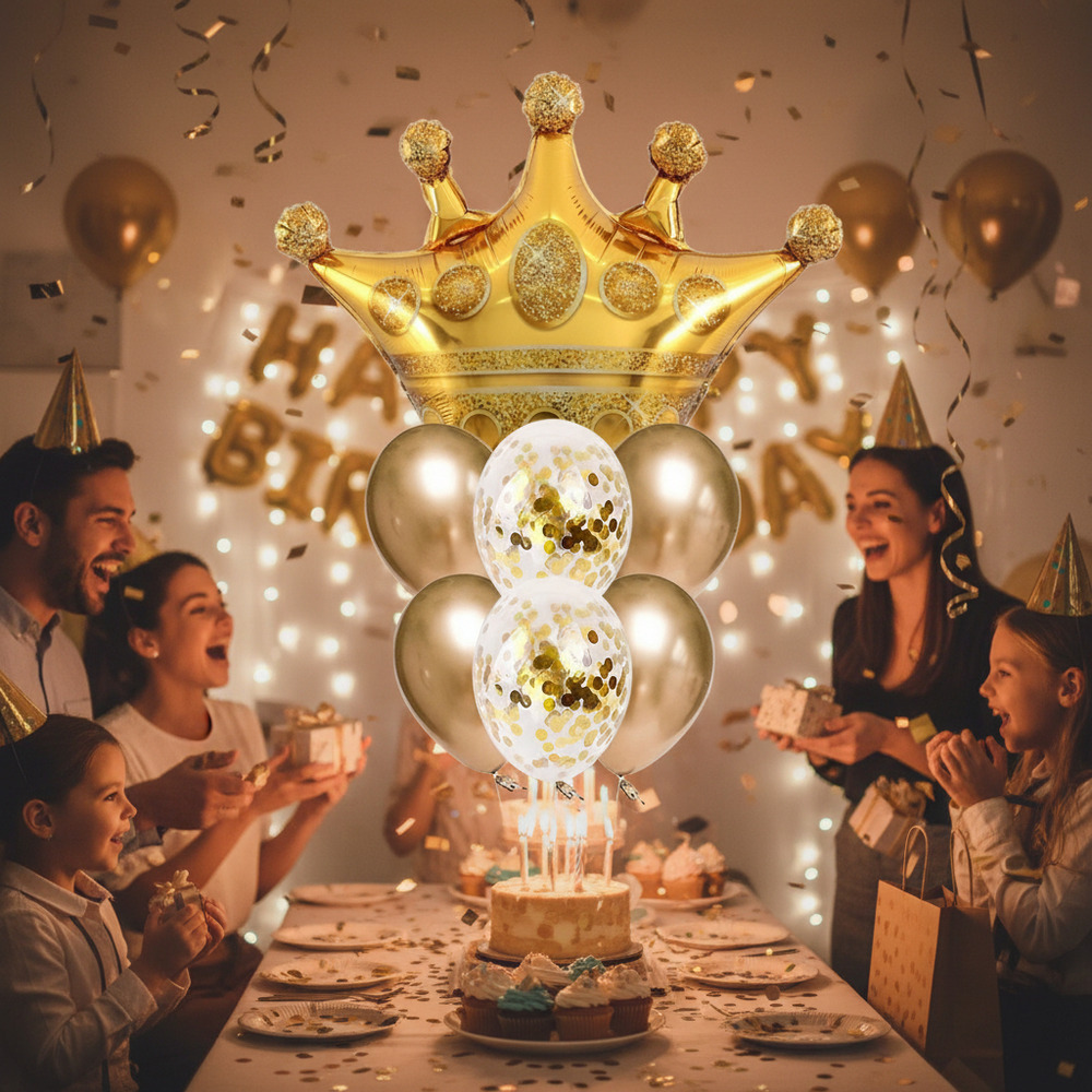 Set De Globos Decoración 7 Uds Corona + Globos Látex Cromado - Imagen 4