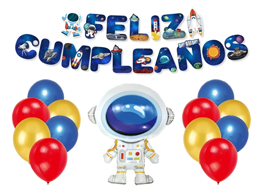 Set Globos Decoración 13 Uds Motivo Astronauta + Guirnalda