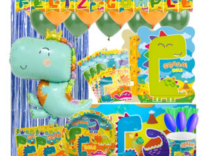Set De Cumpleaños + Globos + Piñata Motivo Dinosaurio 12 Per