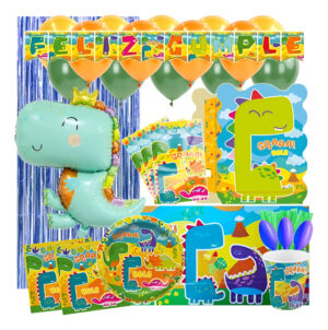 Set De Cumpleaños + Globos + Piñata Motivo Dinosaurio 12 Per