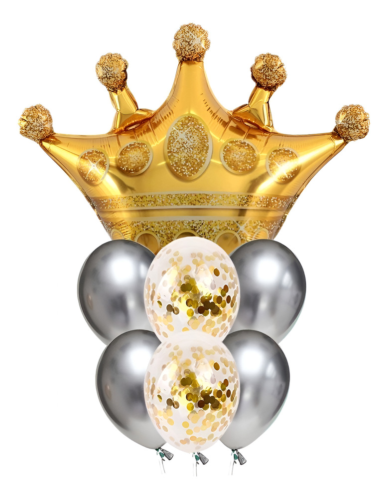 Set De Globos Decoración 7 Uds Corona + Globos Látex Cromado - Imagen 14
